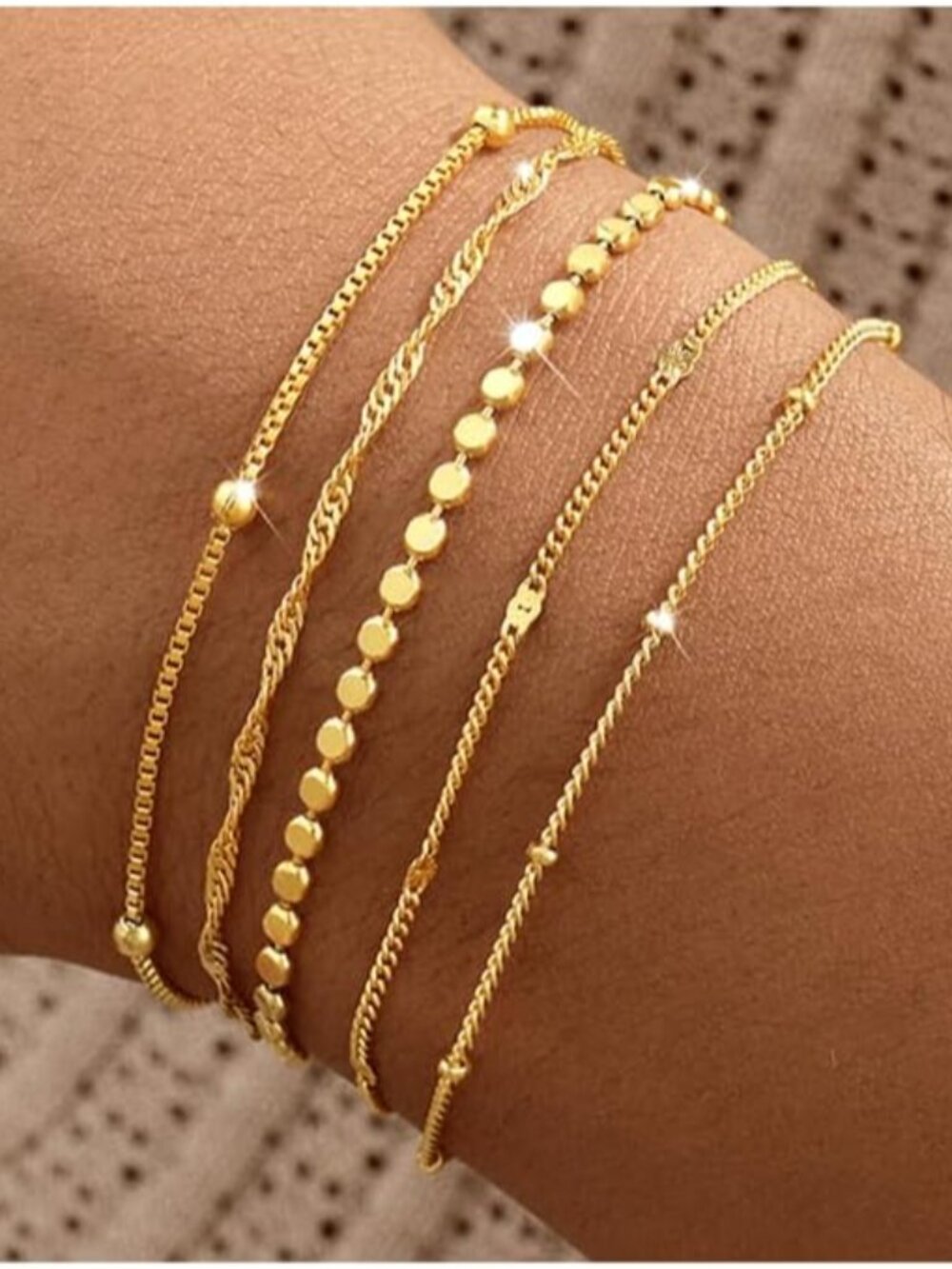 Gold Bracelets for Women, 14K Gold Plated Stackable Bracelet Stack Set Adjustabl